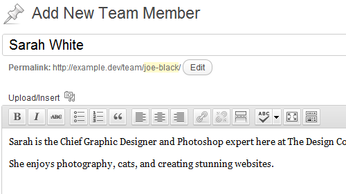 the staff profile editing page
