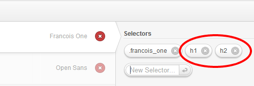 the selector with francoise one selected and applied to h1 and h2