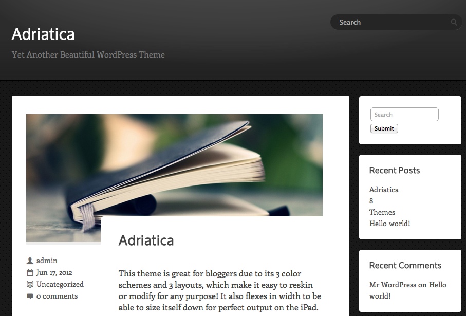 the adriatica theme with the black color scheme