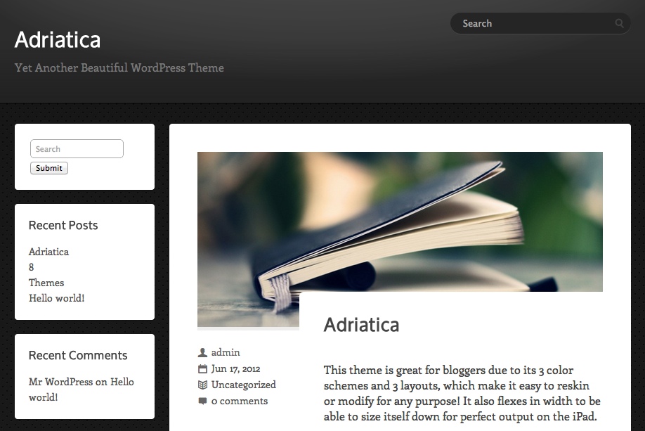the adriatica theme with the sidebar to the left