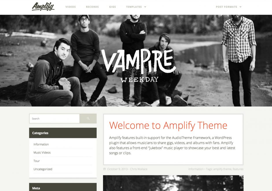 Amplify WordPress Theme for Bands and Music